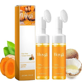2 Pcs Hoygi Glow Turmeric Face Scrub Wash, Turmeric Face Wash with Brush Deep Cleansing Exfoliating.