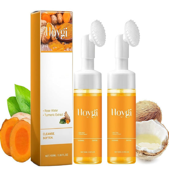 2 Pcs Hoygi Glow Turmeric Face Scrub Wash, Turmeric Face Wash with Brush Deep Cleansing Exfoliating.