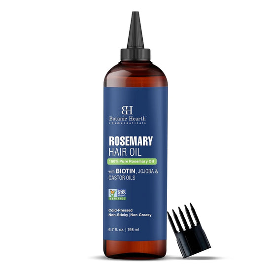 100% Pure Rosemary Oil for Hair Growth Infused with Biotin (6.7 Fl Oz) | Hair Strengthening Treatment | Nourishing & Volumizing | with Jojoba Oil & Castor Oil | Non GMO Verified