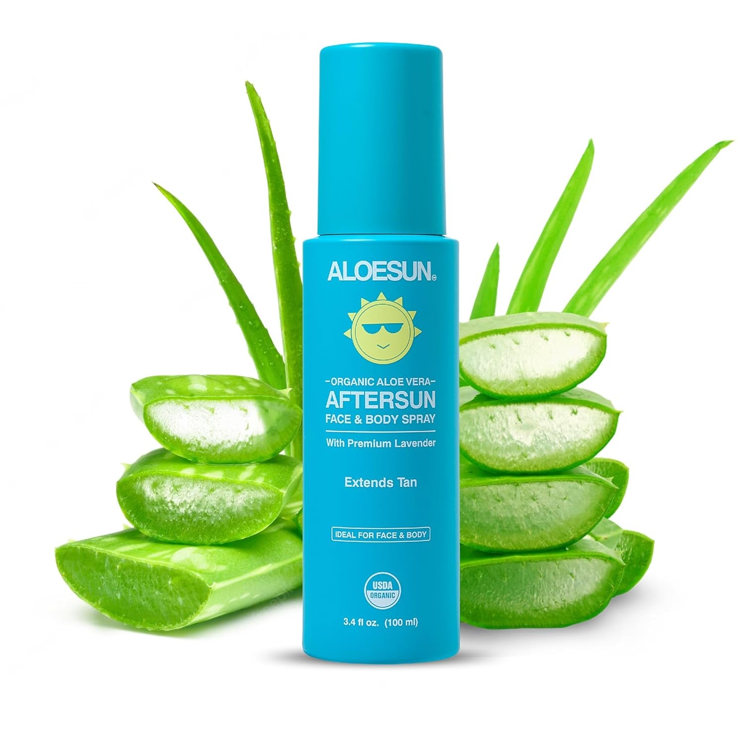 After Sun Face and Body Spray | Non Sticky Organic Aloe Vera for Sun Exposure Relief with Pure Lavender Essential Oil | Natural Aftersun Skin Moisturizer for Redness | Travel Size 3.4 Fl Oz