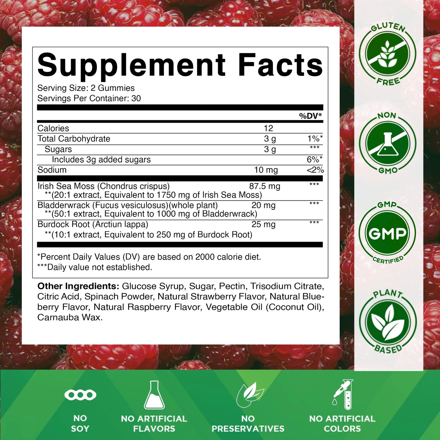 Irish Sea Moss Gummies - 3000 Mg - 60 Vegan Gummies - Made with Bladderwrack & Burdock Root - Seamoss Supplement for Thyroid, Energy, Immune Support