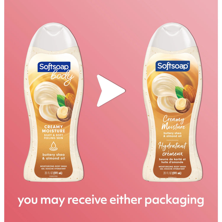 (4 Pack)  Moisturizing Body Wash, All Skin Types, Shea and Almond Oil, 20 Fl Oz Bottle